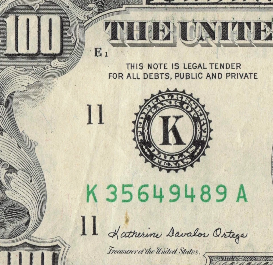 1985 100$ Dollar Bill 9.6 Micro Run Total Short Total Run K35649489A Ink Transfe - Image 4 of 4