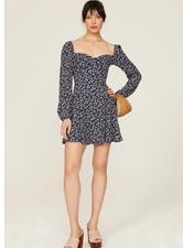 REFORMATION Women's Blue Floral Sweetheart Neckline Mochi Mini Dress Size 8