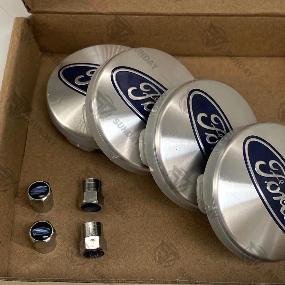 4Pcs Wheel Center Caps 2-1/8" Blue on Silver Hubcaps Rim Emblem For 54mm Foto 2 de 4