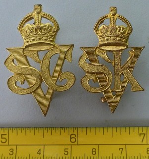 WW2 SOUTH AFRICA STAFF CORPS VOLUNTEERS PAIR KC ENGLISH AFRIKAANS COLLAR BADGE