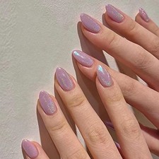 Almond Press on Nails Medium Fake Nails All Light Purple Stiletto 12417 Purple