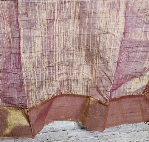 Sheer Pink & Gold Metallic Square Table Cloth Cover Lot X2 Corner Tassel Chiffon - Picture 5 of 9