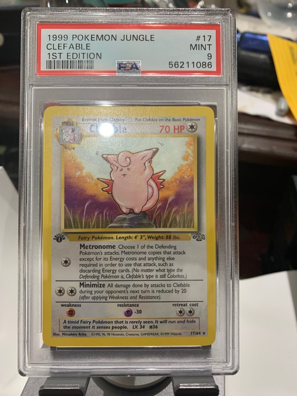 CLEFABLE 1999 JUNGLE 1ST EDITION RARE NON HOLO #17 CLEFABLE PSA MINT 9