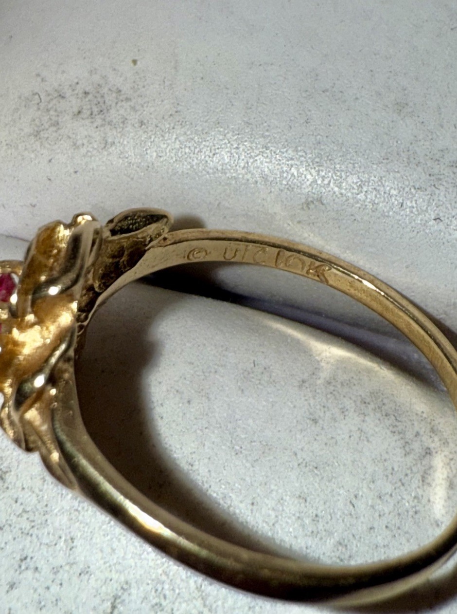 ESTATE Solid 10K Gold 3mm Round-Cut Ruby Flower R… - image 7