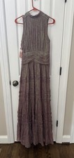 anthropologie bhldn dress Metallic Iridescent Maxi Dress Size 6 Open Back NWT 