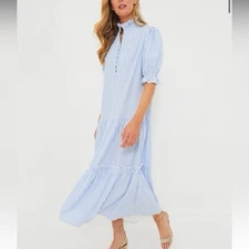 Pomander Place Tuckernuck Blue White Stripe Selena Maxi Dress Size S Puff Sleeve