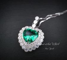 Emerald Necklace - Green Emerald Heart Pendant - Full 925 Sterling Silver 8 MM