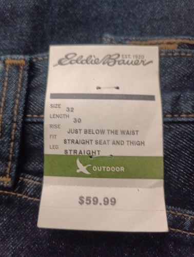 Eddie Bauer Jeans Men 32x30 Dark Blue Flannel Lined Straight Seat And Thigh /600 - Picture 2 of 9