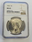 1922-P $1 Peace Dollar NGC MS63 90% Silver Philadelphia US Coin - LUSTER!