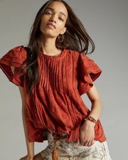 Ruffled Eyelet Top Rust Anthropologie Size Small