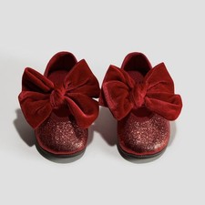 H&M Velvet Bow Ballet Pumps Red Sparkly Size Toddler Uk 5.5