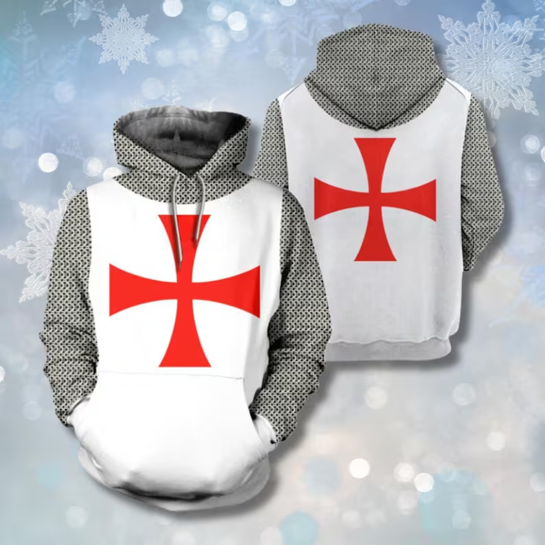 Templar Cross Hoodie Red Crusader Symbol Medieval Knight Pullover Gift-image