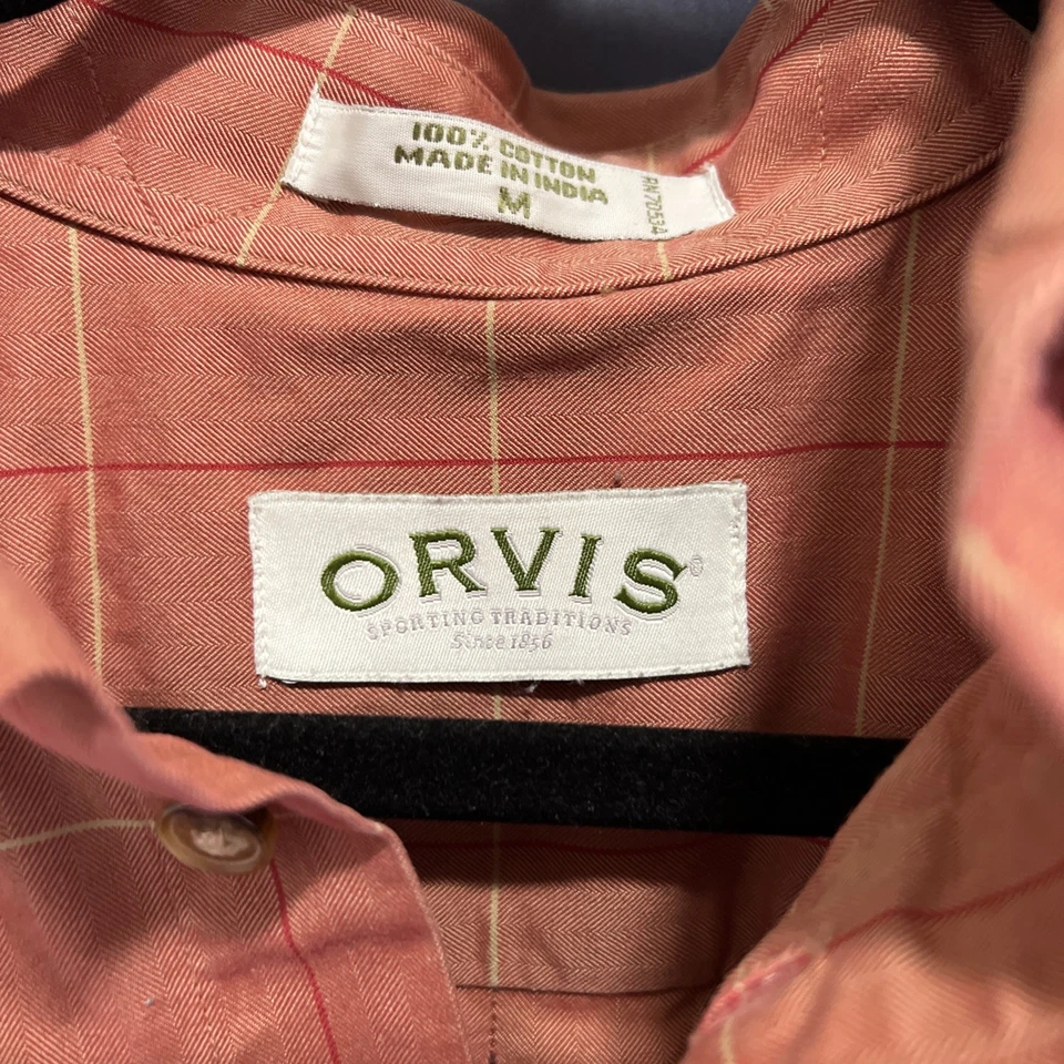 Camisa Orvis manga larga abotonada para hombre M 100 % algodón a cuadros naranja Foto 4 de 4