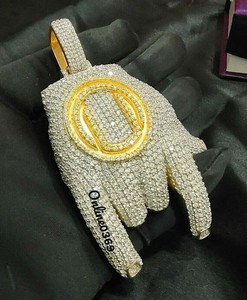 Authentic 3.87ct Simulated Diamond mens Rock Hand Custom Pendant Yellow Gold Plated Silver