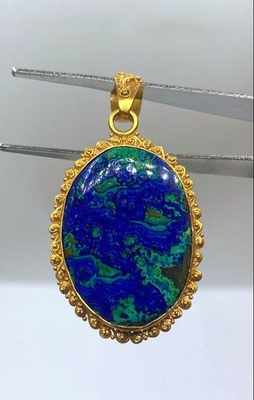 #ad 22K Gold Azurite Malachite Oval Pendant 7.6g $887.99