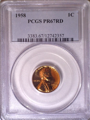 1958 PCGS PR67RD Proof Lincoln Wheat Cent - Old Blue Holder - 1C - Spot free!