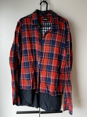 Raf Simons Double Layer Flannel Shirt Red Blue Plaid Size 52 Archive Vintage