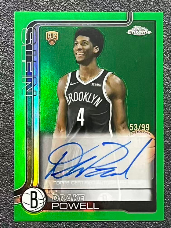 Drake Powell 2025-26 Topps Chrome 53/99 Auto Green RC Brooklyn Nets #TCAR-DP