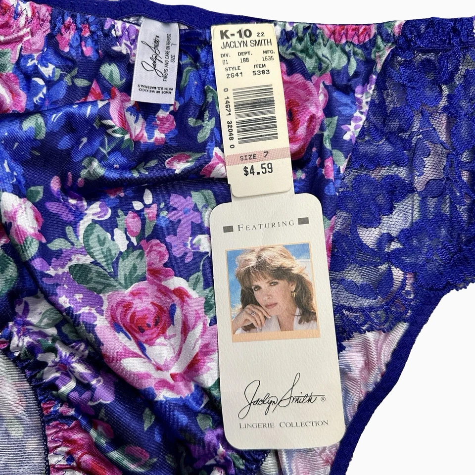 Bragas vintage para mujer Jaclyn Smith talla 7 azul rosa floral sedoso alto corte francés Foto 3 de 4