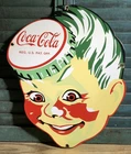 Vintage Coca Cola Sign Coke Porcelain Sign 18" Soda Pop Beverage Sprite Boy Head