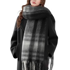 Clothirily Soft Women Warm Winter Scarf Women Cashmere Feel Black-grey Stripes