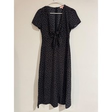 re:named Ditsy Floral Tie-Front Midi Dress Women Size S Black V-Neck