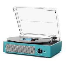 Record Player for Vinyl with 2 Build-in Speakers LP Vinyl Players Belt Cyan