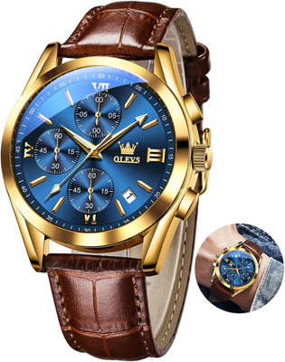 OLEVS Vintage Herrenuhren Mit Lederarmband Großes Zifferblatt Armbanduhr Herren 