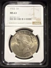 1922 Silver Peace Dollar NGC MS64 Certified Coin