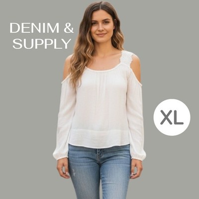 Ralph Lauren Denim Supply Gauze Boho Peasant Top Blouse White  - Size XLARGE 