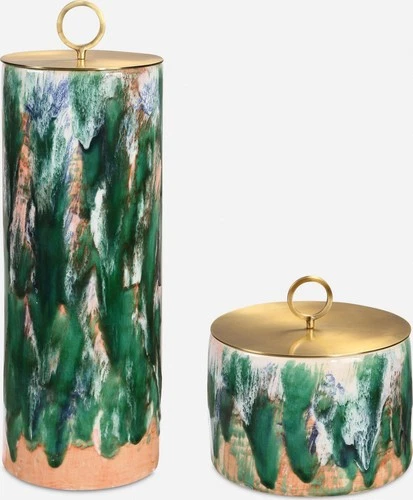 Uttermost 18228 Sylvie 18-1/4" Tall Ceramic and Iron Canisters - - Antique Brass - Picture 4 of 4