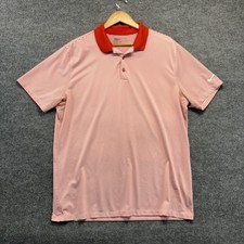 Nike Golf Polo Shirt Men XL Red White Stripe Short Sleeve Pullover Dri-Fit