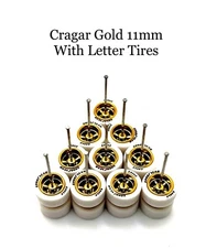 5x Gold Cragar 11/11mm Wheels w/ White Lettered Rubber Tires 1/64 H0T Wheelz