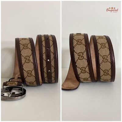Authentic GUCCI Brown Monogram Canvas Silver Interlocking G Buckle