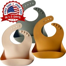 Juego De 3 Baberos Impermeables De Silicona Sin BPA Para Bebés Y Niños Pequeños.