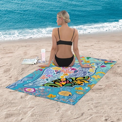 Sea Shell & Flower Beach Towel Microfiber Pool Bath Towel for Kids/Girls Summer - Picture 4 of 5