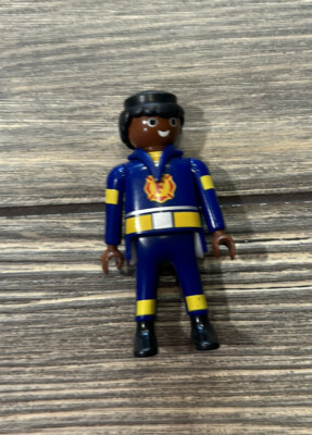 Vintage 1997 Playmobil Geobra Firefighter Action Figure Dk Blue