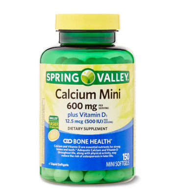 Spring Valley Calcium Plus Vitamin D3, Dietary Supplement, 150 Mini Softgels