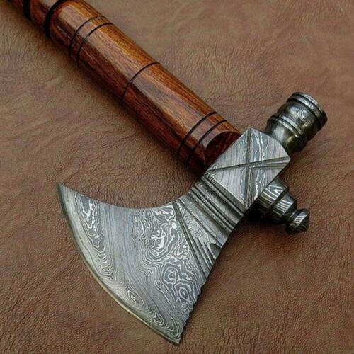 HACHE À HACHES TACTIQUES TOMAHAWK FAITES MAIN MAIN EN ACIER DAMAS CHASSE VIKING - Photo 4/4