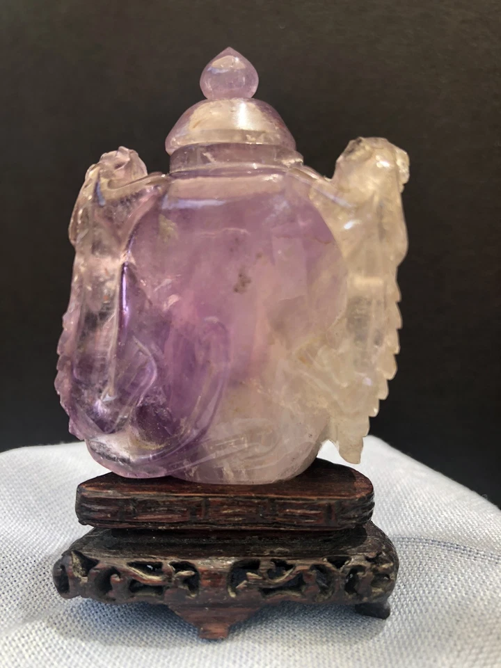 Botella de tabaco con tapa de amatista/fluorita púrpura Foto 4 de 4