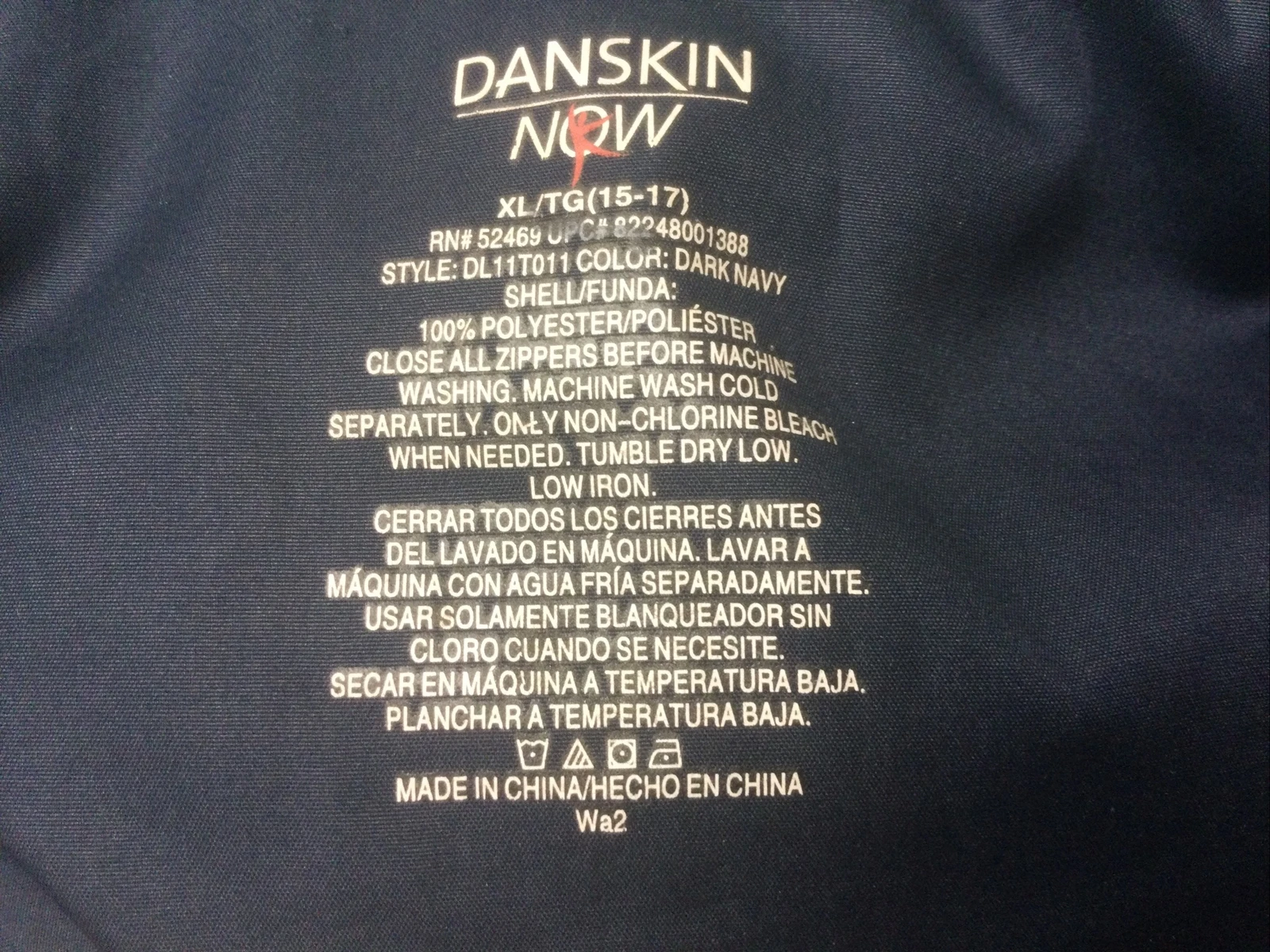 VETEMENTS Felpa a vento Danskin Now blu navy con cappuccio junior taglia XL (15 17) tasca posteriore