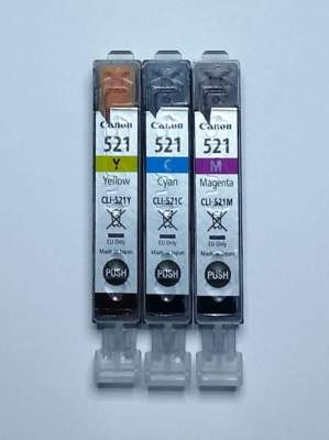 Original Patronen Canon CLI-521 C / Y / M /  Satz alle Farben wiederbefüllt