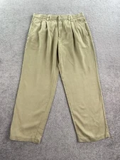 Vintage Tommy Bahama Pants Men 36x29 Beige Silk Pleated Wide Leg Relaxed 90s