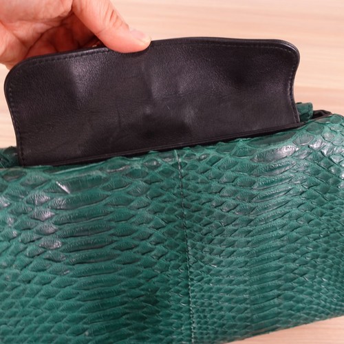 Snakeskin Clutch Python Italian Leather Black EPONYMOUS Purse Green Frame $1,495 - Picture 19 of 23