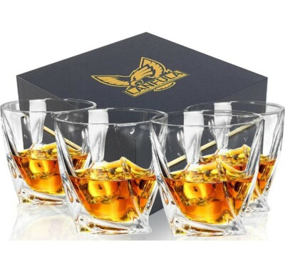 LANFULA Whiskey Glass 10Oz Crystal Scotch Bourbon Glasses Rock Barware Set of 4