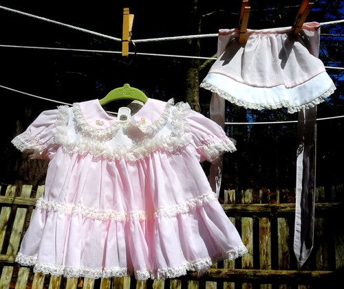 VTG 60s Baby Girls Bryan 3-Piece Pink Dress Set w/ Bonnet & Diaper Cover 6-9M - Picture 11 of 11