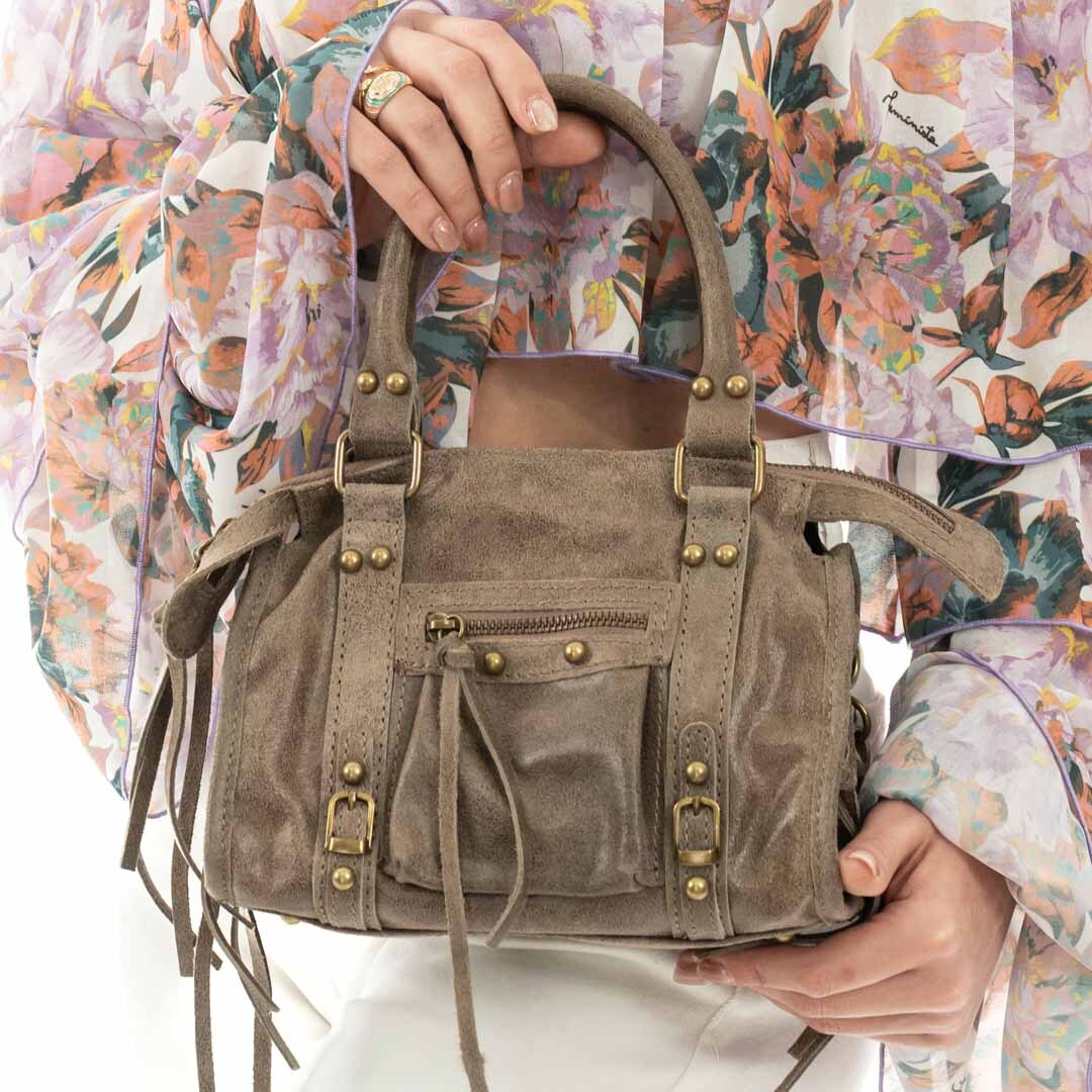 SAOLA Borsa A Mano In Vera Pelle Distressed Donna Dettagli Oro Rindway