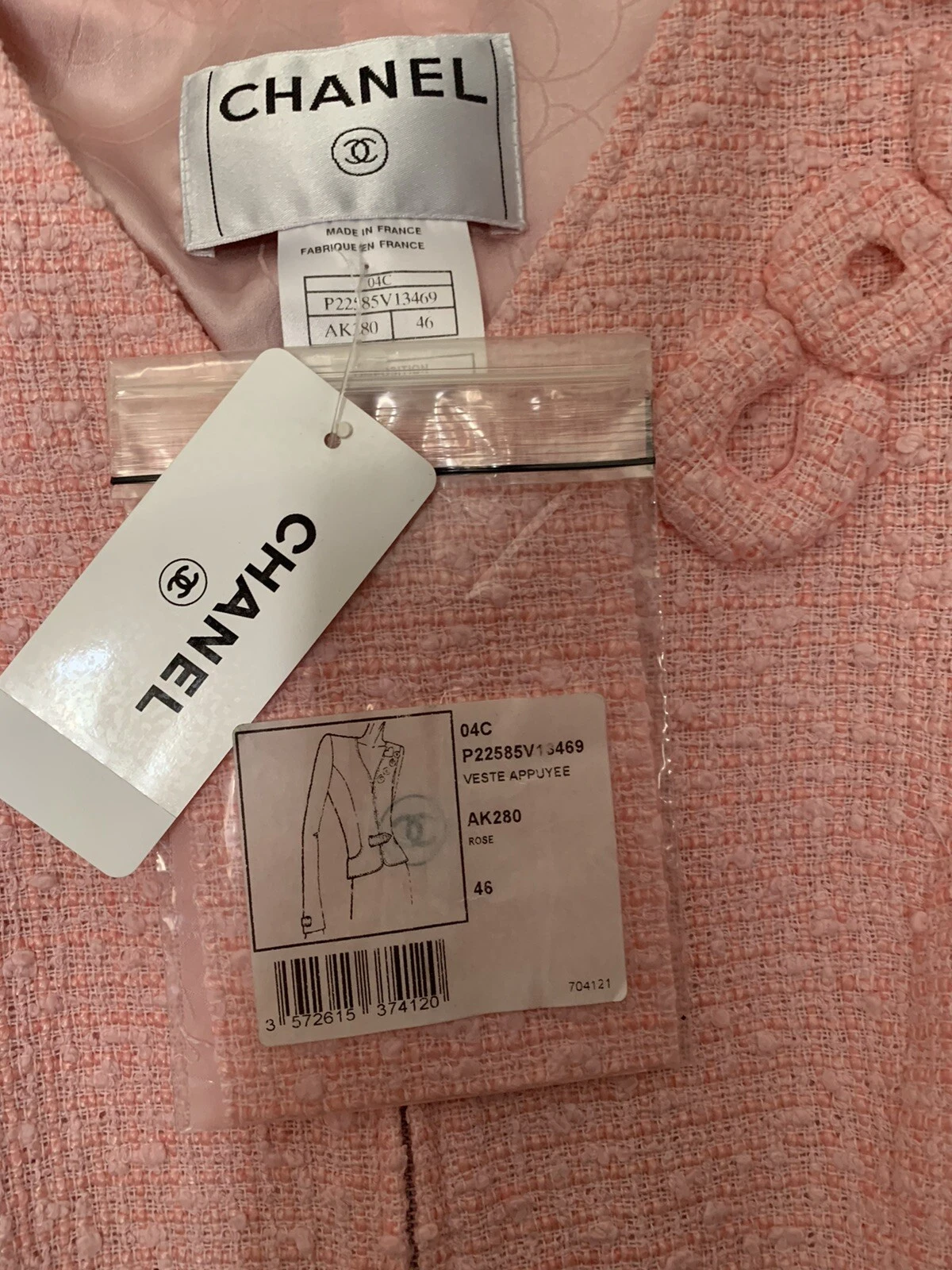 Giacca tweed rosa rosa Chanel COCO ? cuore taglia 46 nuova con etichetta