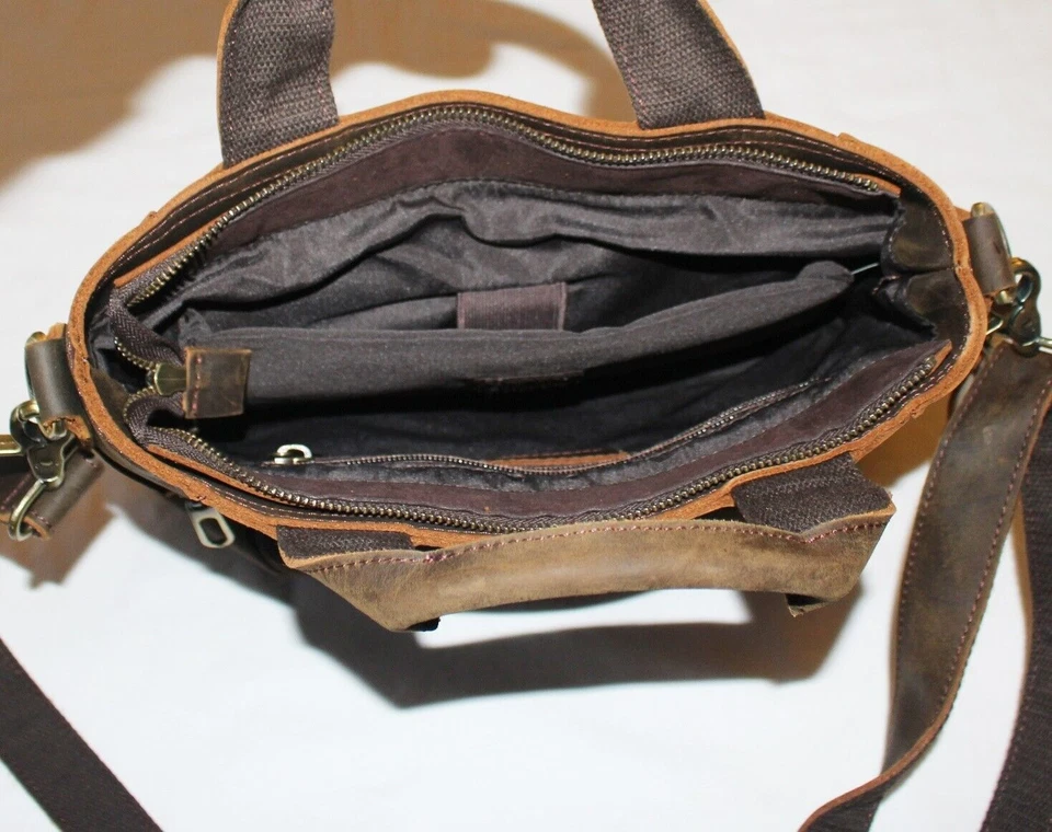 Bolsa carteiro TIDING couro completa tiracolo ombro masculina satchel marrom com zíper - Imagem 4 de 4