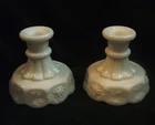1 Pair or 2 Vintage Westmoreland White Milk Glass Paneled Grape Candle Holders
